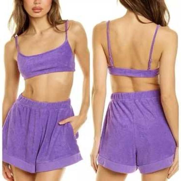 Danielle Bernstein Pants - Danielle Bernstein Purple Terrycloth Lounge Short - M Casual Leisurewear Vibrant